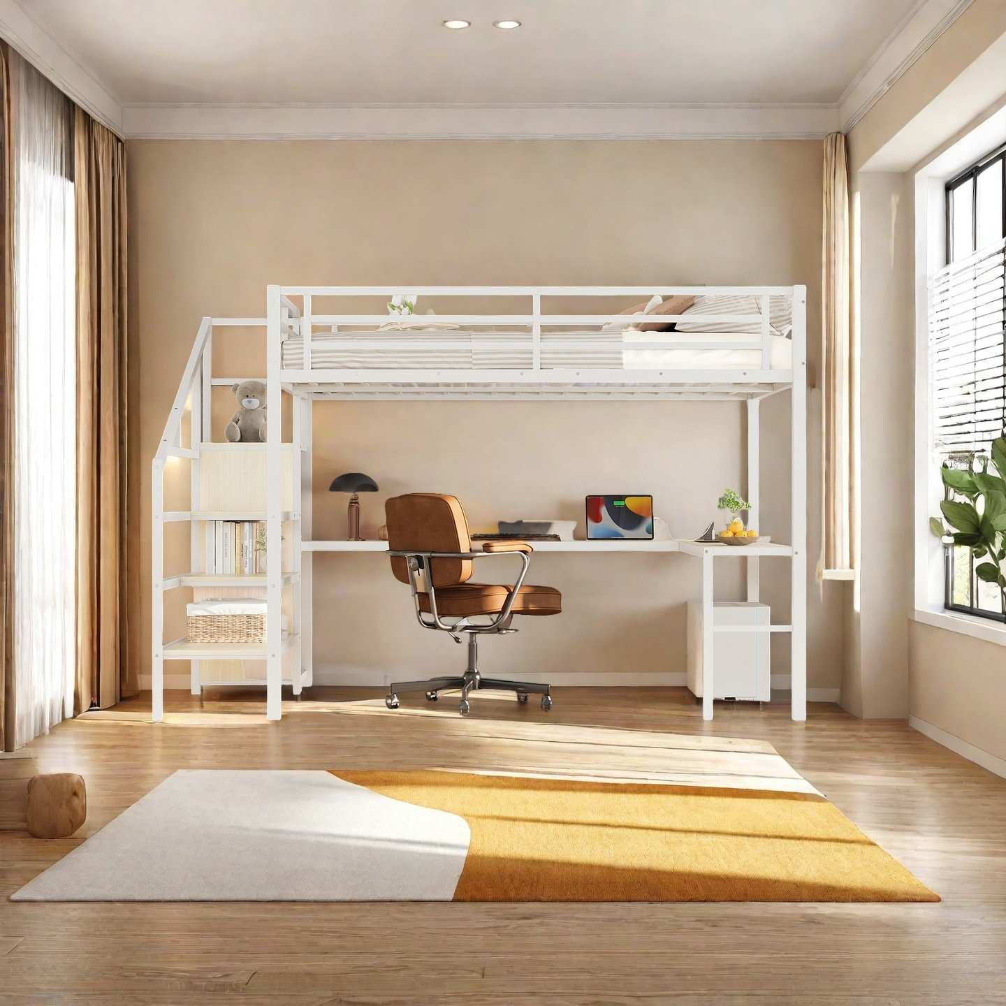 Isabelle &amp; Max™ Queen Size Metal Loft Bed with Wardrobe, Stairs, USB ...