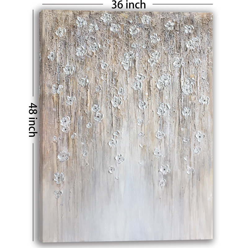 Fleurs ascendantes - peinture sur toile tendue, H 48 po x l 36 po x P 1,5 po