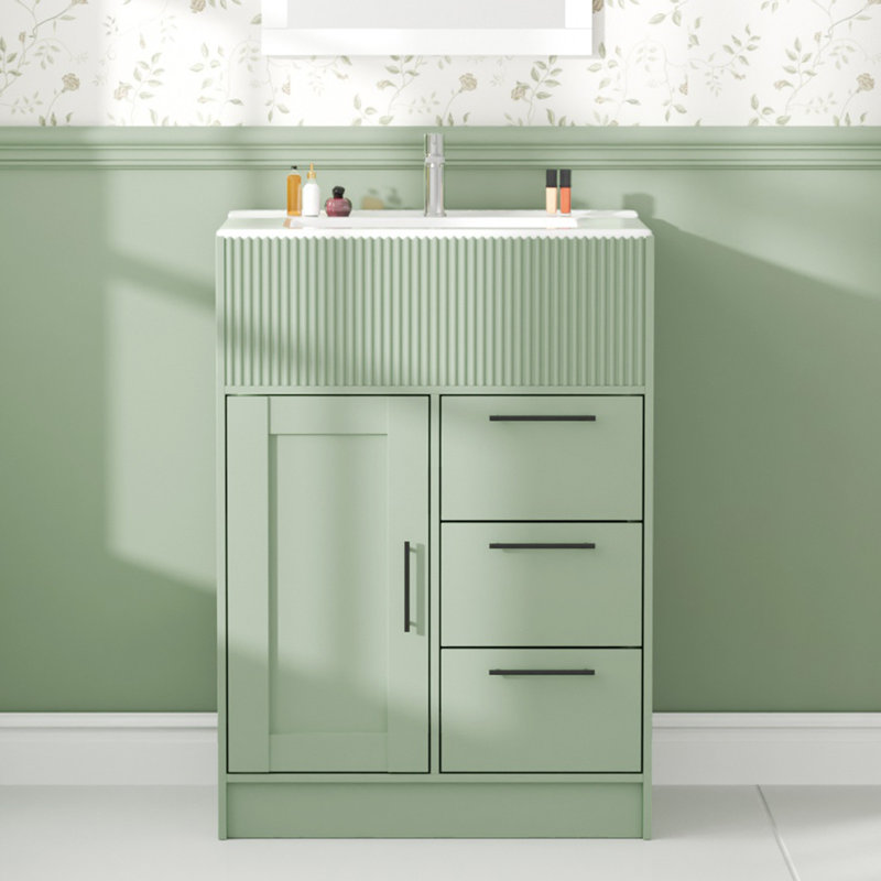 24" Modern Freestanding Single Sink Bathroom Vanity Set with Integrated Sink and Storage, Green