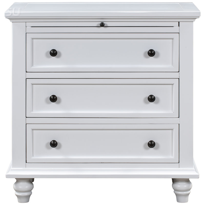 Commode décorative à 3 tiroirs en bois massif Gordonsville, Blanc