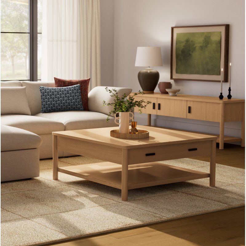 Kaplan Wood 1 Drawer Coffee Table, Natural