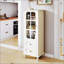 Buffet minimaliste avec portes en verre et double tiroir, rangement moderne en bois pour le salon et la salle à manger-477850441