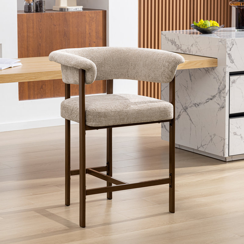 Modern 24'' Upholstered Linen Solid Back Counter Stools（Set Of 3）, White, 3