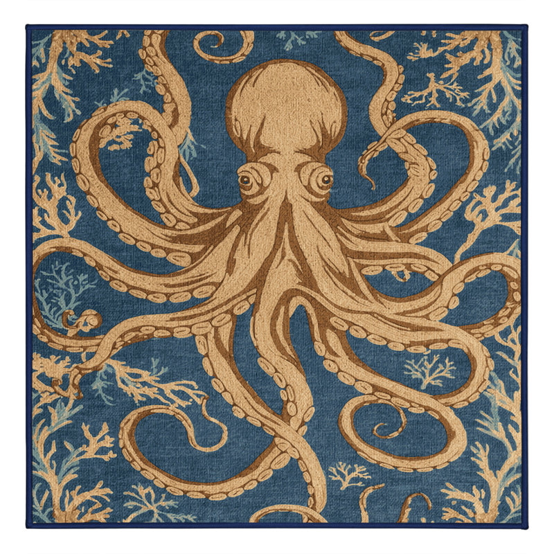  Tapis bord de mer lavable Octopus Garden, Carré 5 pi