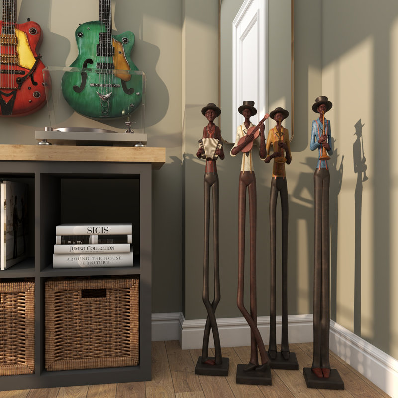 Eclectic Long-Legged Jazz Band Musician Glass Sculptures, 24" Set of 4