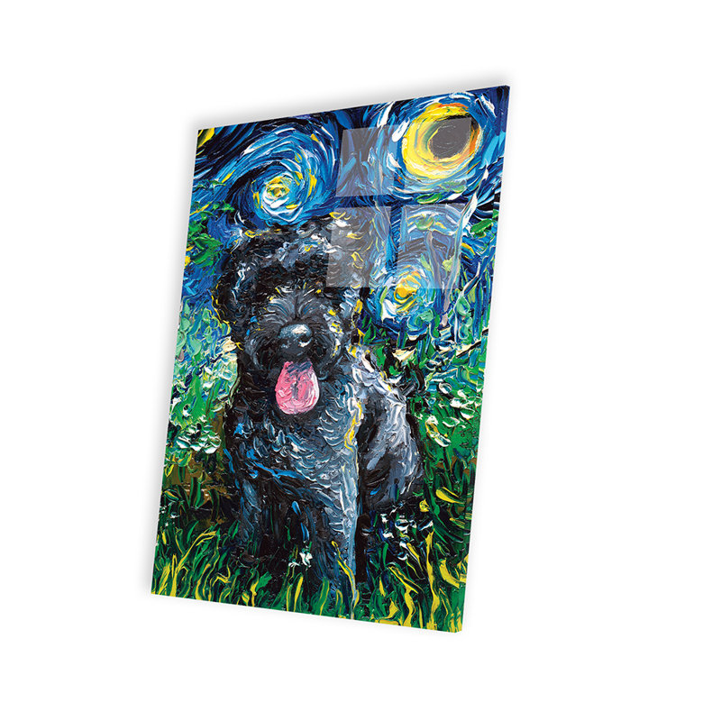 «Black Goldendoodle Night On Plastique / Acrylique» par Aja Treves, peinture