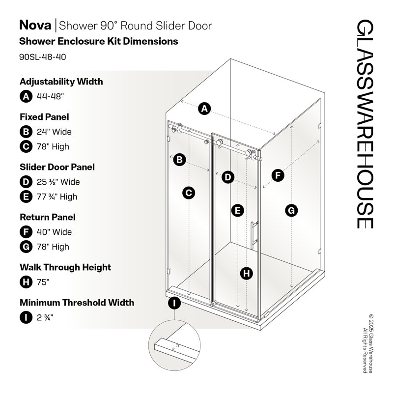 Nova 48 in. x 40 in. x 78 in. 90-degree Fully Frameless Sliding Glass Shower Enclosure, Polished Chrome