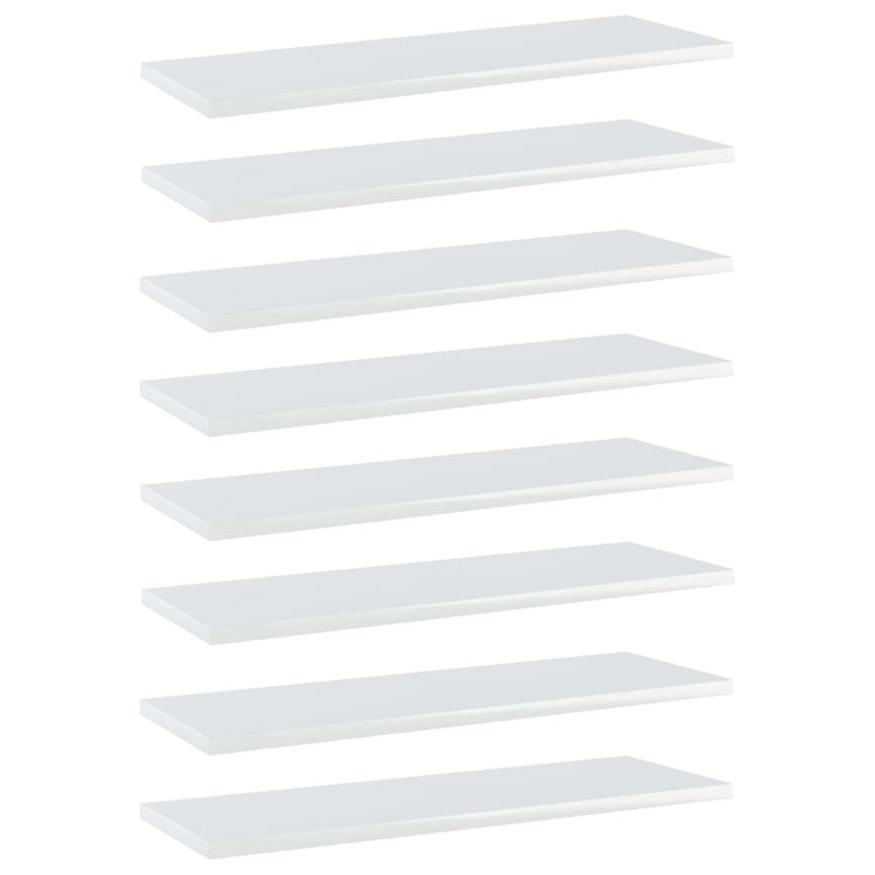 Bookshelf Boards 8 pcs Engineered Wood, High Gloss White, (8 Shelves) 0.59" H x 23.62" W x 11.81" D