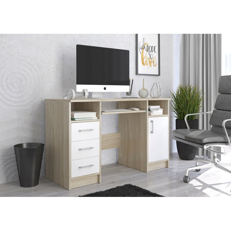 Ansaldo Computer Table, Light Brown/White
