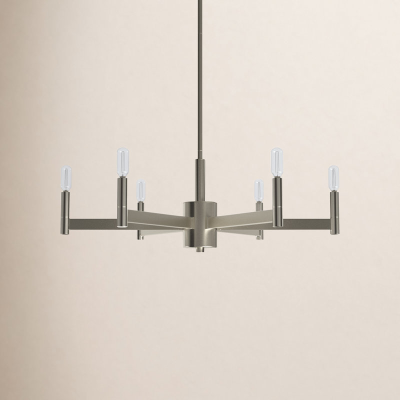 Tuscany Satin Nickel 6-Light Contemporary Chandelier, 9.25'' H X 26'' W X 26'' D, Satin Nickel