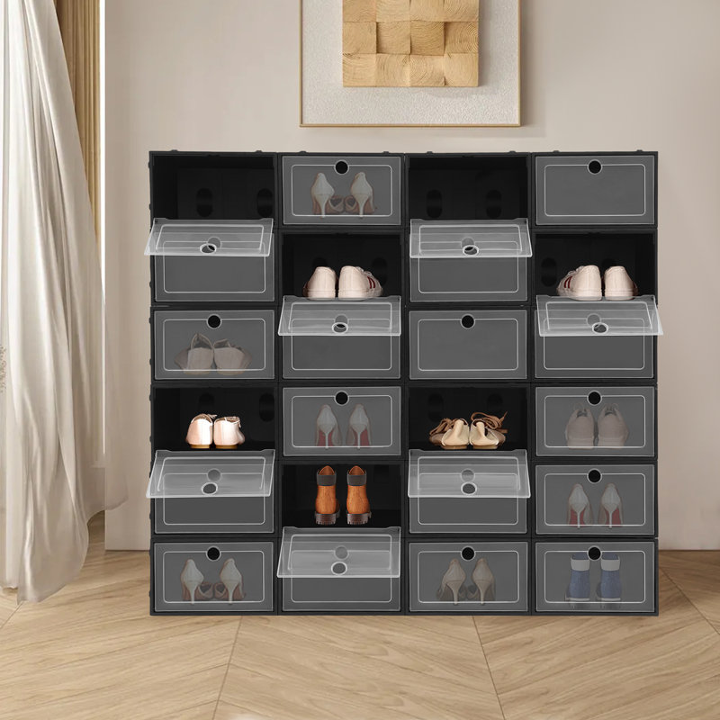 Boîte de rangement pour chaussures 24 paires, Noir, noir, noir, noir