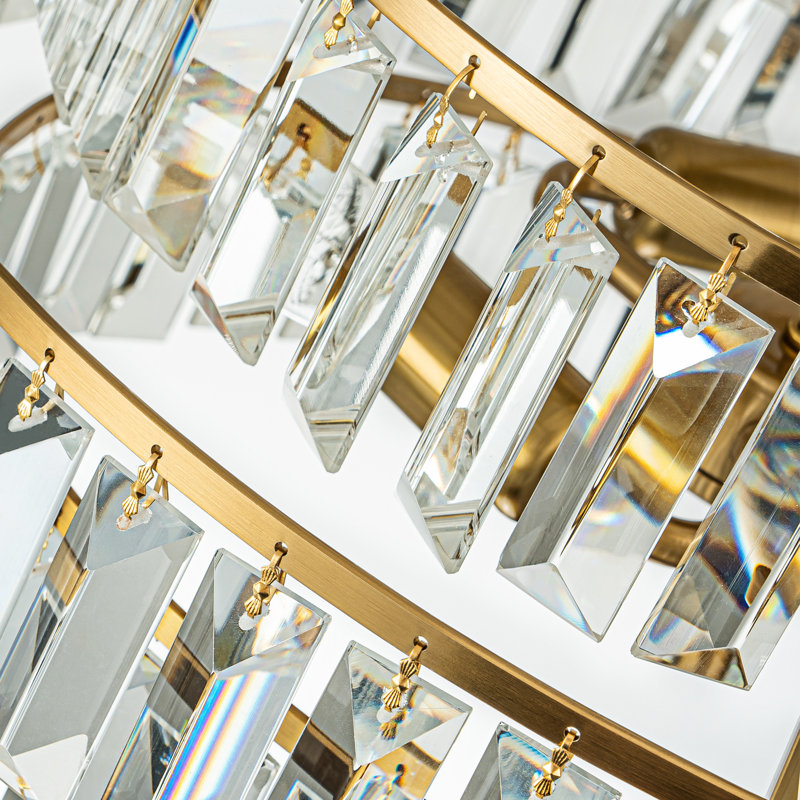 Plafonnier semi-encastré en cristal 3 lumières, Doré