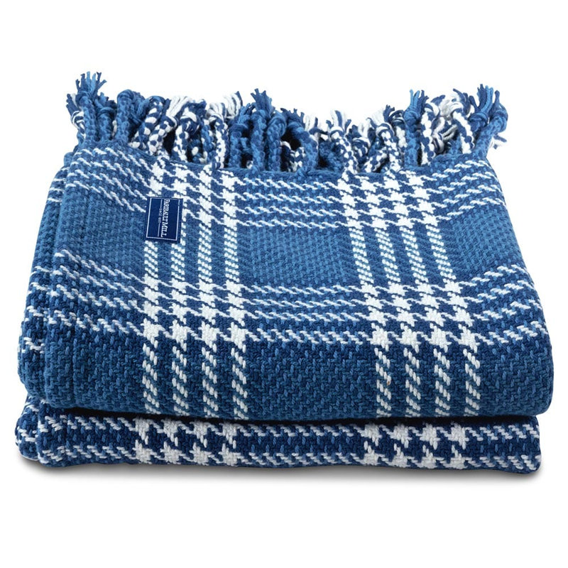 Portland Plaid Cotton Throw, Blue