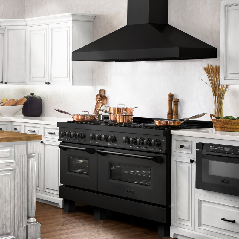 ZLINE 60 po 7,4 pi³ Cuisinière à double combustible avec plaque de cuisson à gaz 9 brûleurs et 2 fours à convection électriques en acier inoxydable noir Legacy (RAB-60)