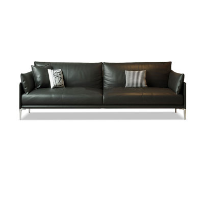 Black Genuine Leather Standard Sofa cushion Loveseat