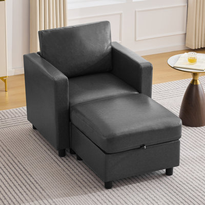 Faux Leather Modular Sofa Set with Storage Ottoman – 1 Seat + Ottoman