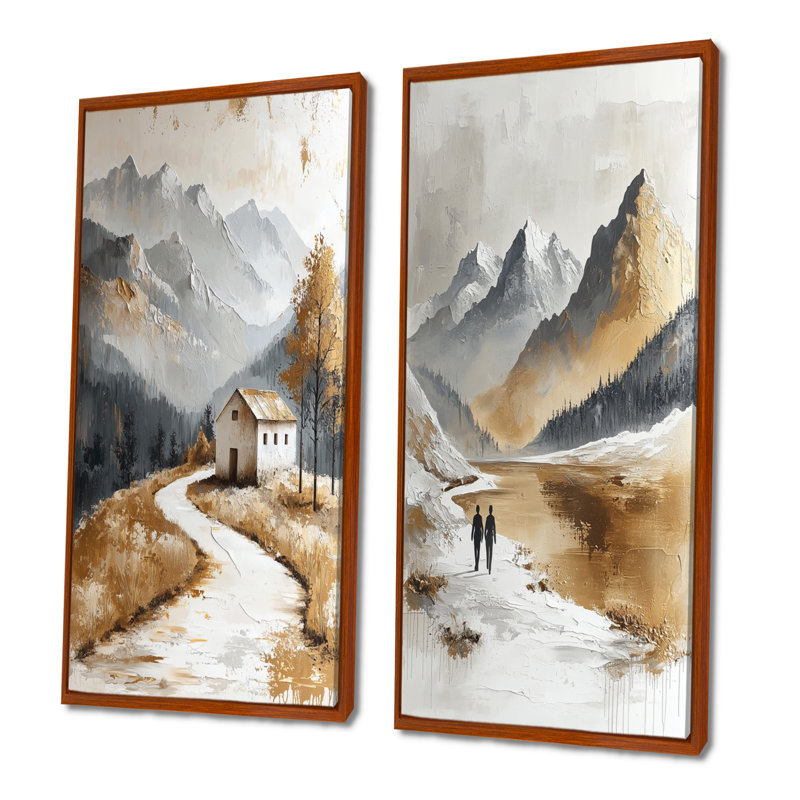 Maroc, montagnes berbères I - ensemble de 2 peintures murales paysage de montagnes, H 32 po x l 32 po, Cadre flottant brun