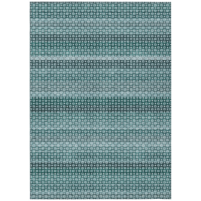 Tapis bleu sarcelle et turquoise à rayures 8 pi x 10 pi