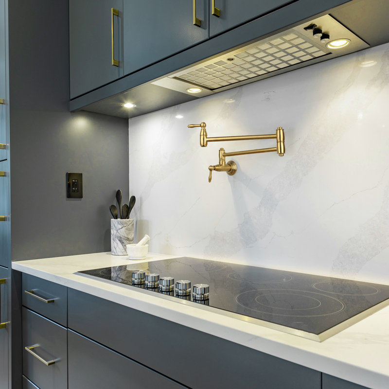 Wall Mount Brass Pot Filler with 2 Handles, Brushed Gold
