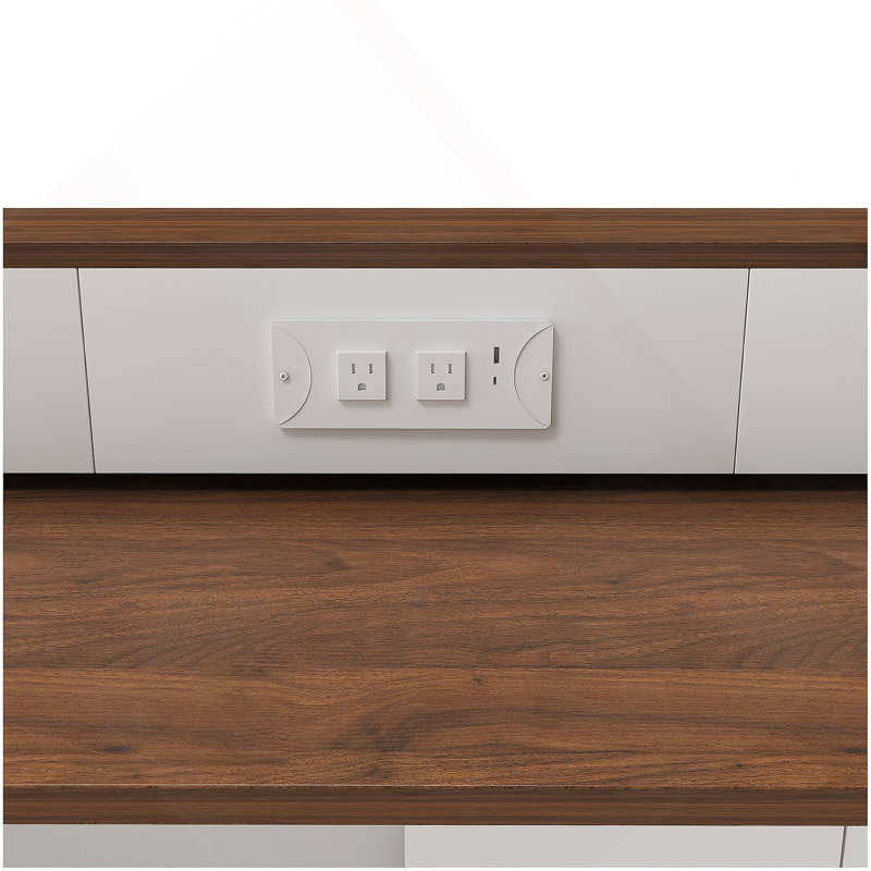 Kitchen Island With Extendable And Rotating Table, Wooden Kitchen Island With 4 Drawers, White, Walnut Wood