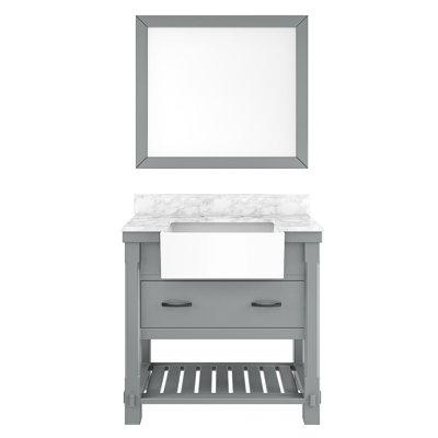 Meuble-lavabo double 36 po gris avec miroir