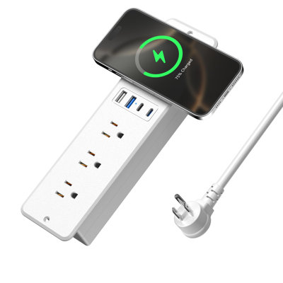 8 en 1 multiprise encastrée 15 W sans fil chargeur 20 W USB C charge rapide 3 prises CA 4 ports USB encastré cordon 6FT