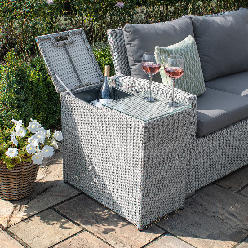 Britnay Half Moon Glass Outdoor Side Table - 68 cm W 35 cm D