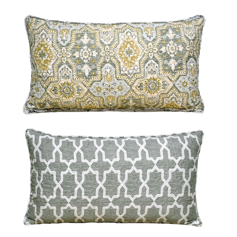 Abstract Rectangular Lumbar Cushion Cover, Green/Grey