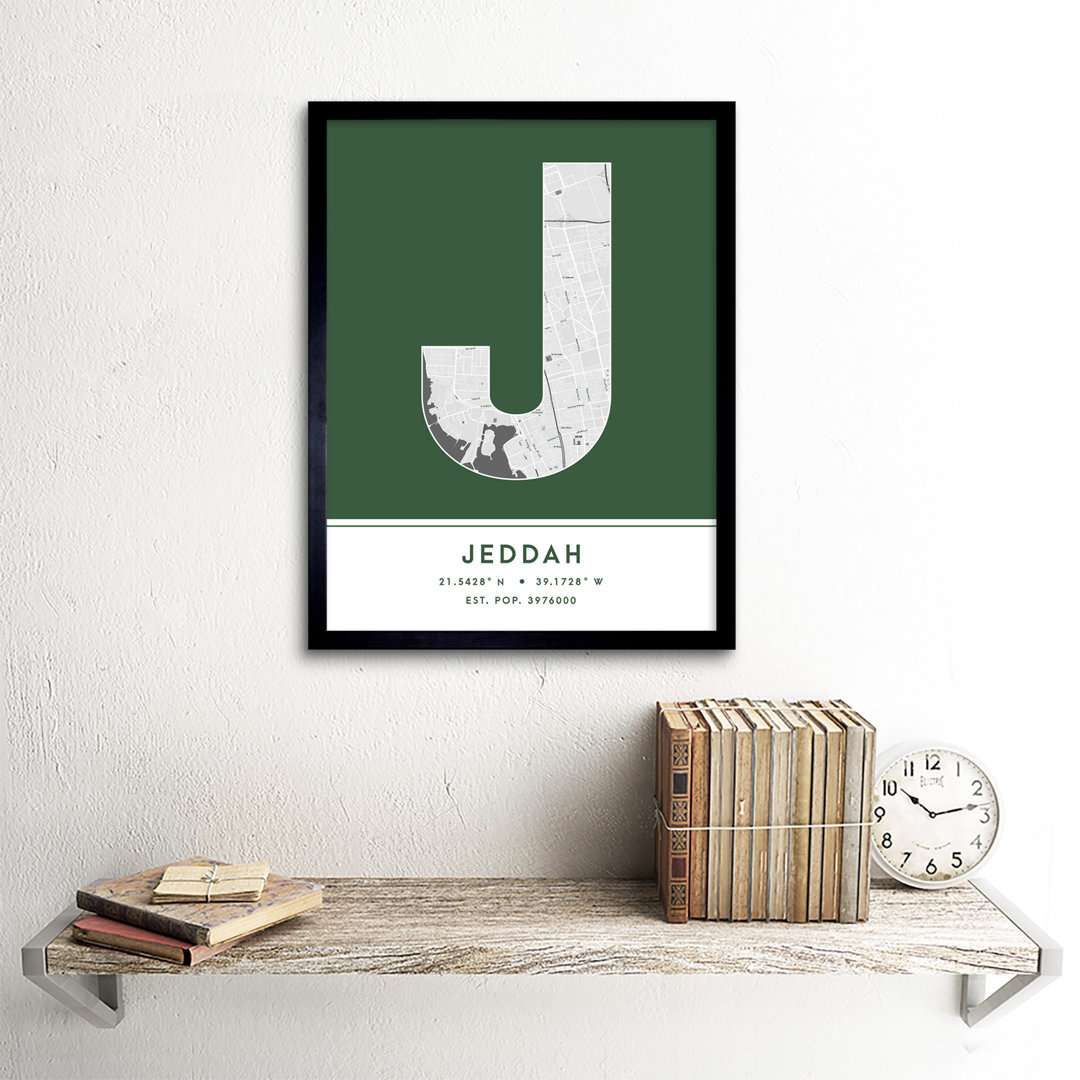 Jeddah City Map Jeddah Green by Wee Blue Coo - Single Picture Frame Typography