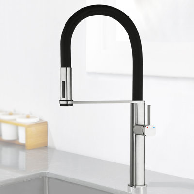 Single Handle Pull Down Sprayer Kitchen Faucet with 360° Spout Swivel in Brushed Nickel