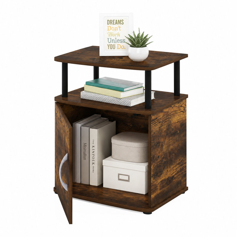 Braboy Four Leg Rectangular Side Table Set, Amber Pine/Black