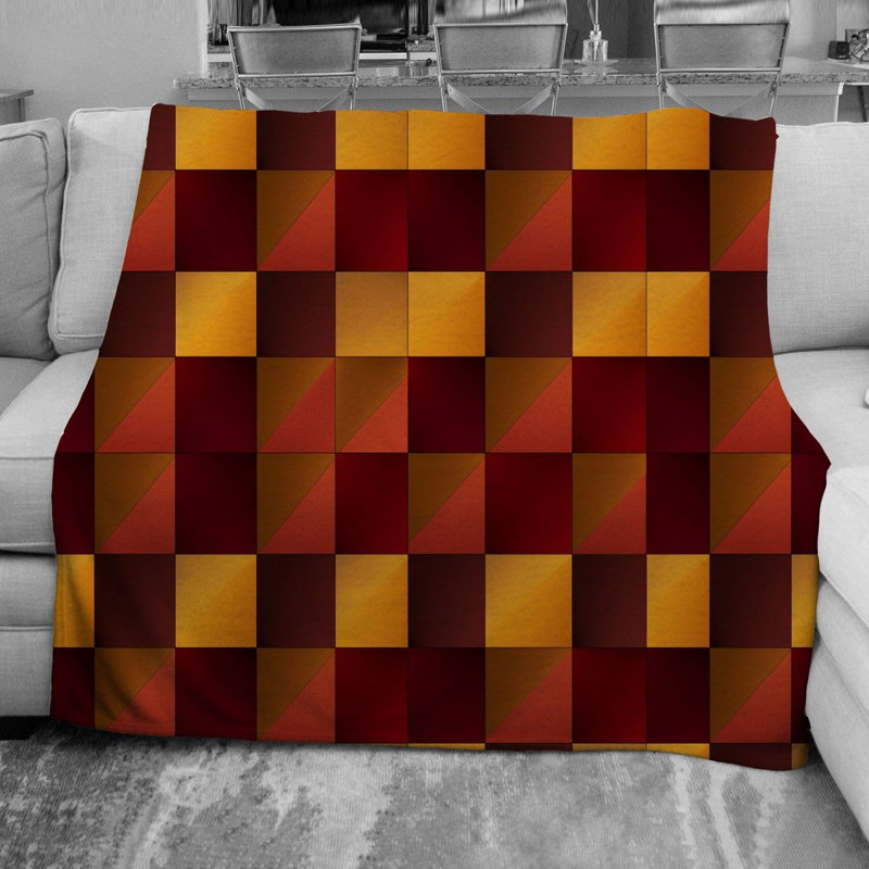 Plain Weave / Muslin Throw Blanket, 68" W x 80" L, Checkered, Dark Gold/Red