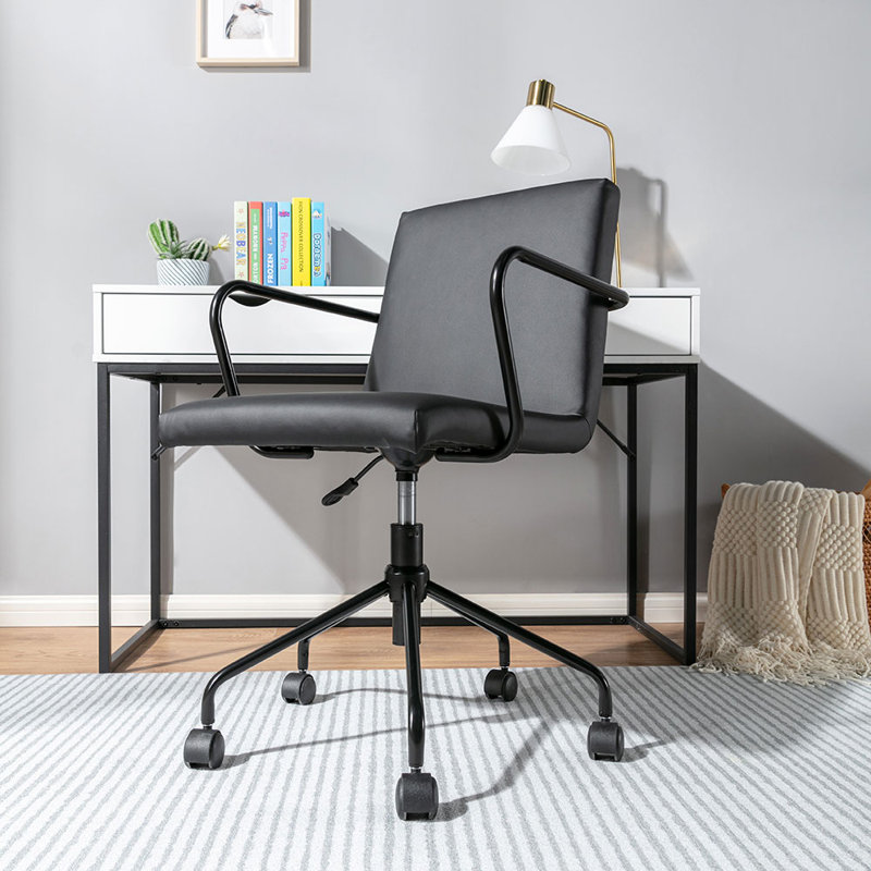 Logan Black Faux Leather Swivel Desk Chair with Metal Base