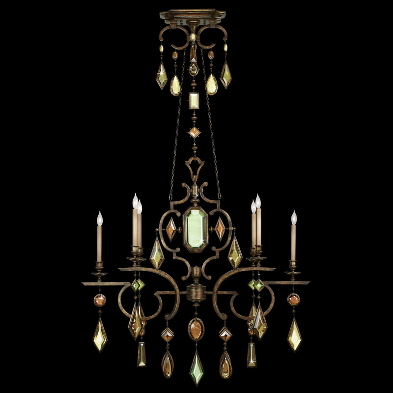 Bronze 50" Chandelier with Multi-Colored Crystal Gems