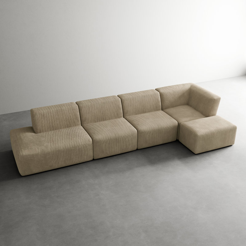 Ensemble de canapé modulaire rembourré en velours côtelé avec repose-pieds Berlare, Velours côtelé kaki, Face à la droite