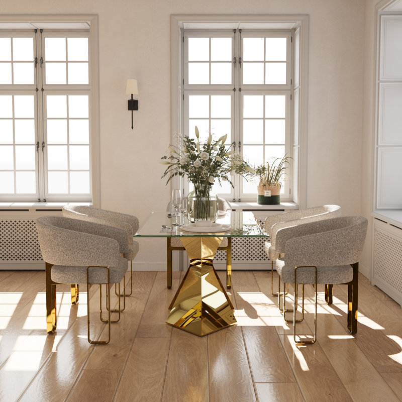 Dining Chair With Arms, Luxury White Boucle Barrel Dining Room Chair Polished Gold U-Shaped Legs For Kitchen, Bedroom, Makeup Room
