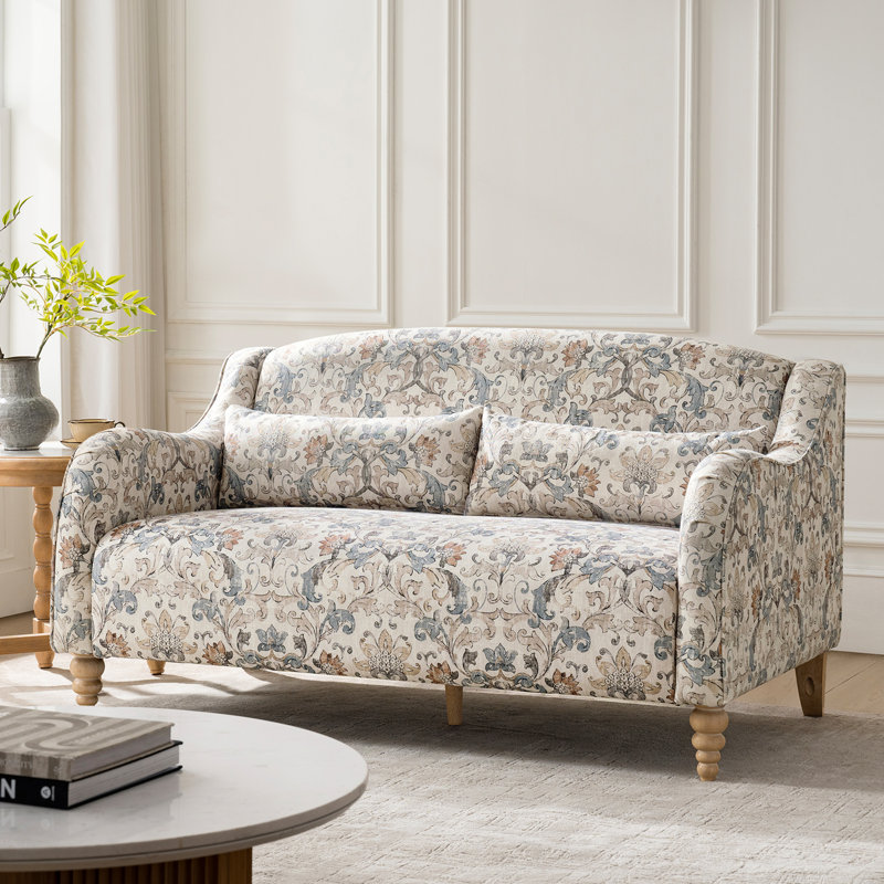 Causeuse Darley de 60,75 po Darley, Beige / bleu damassé