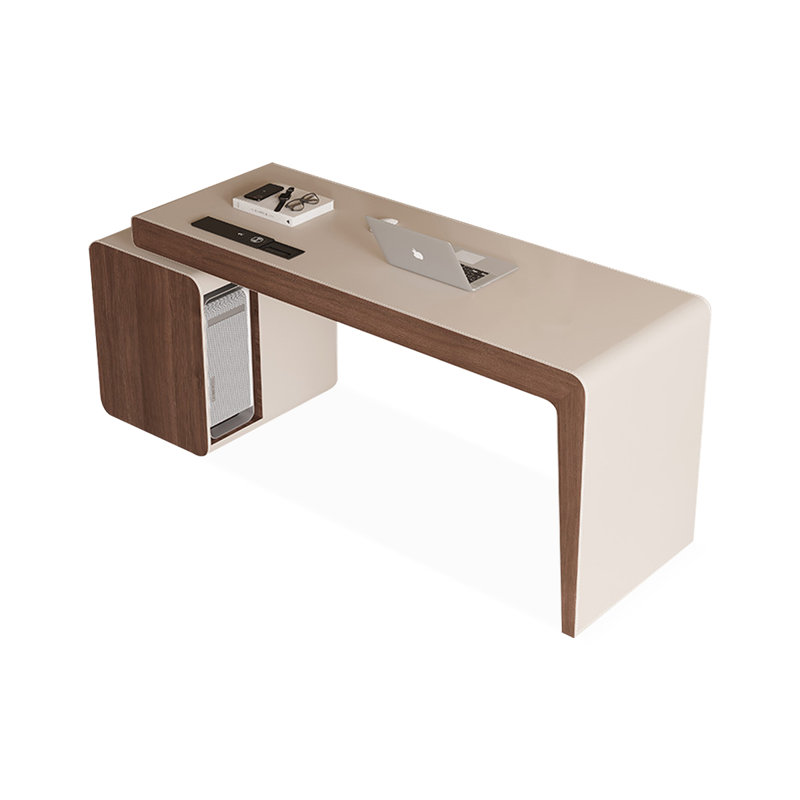 Bureau rectangulaire en bois manufacturé beige et brun noisette avec 6 tiroirs, H 30,31 po x l 70,87 po x P 27,56 po