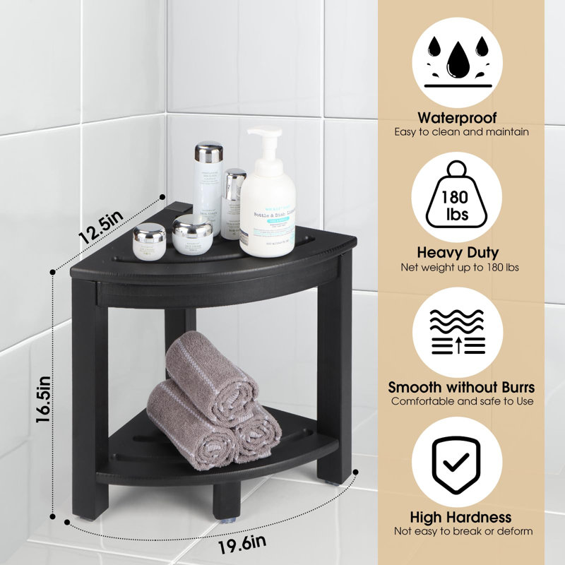 Tabouret de douche en PEHD, siège de banc de douche avec tablette de rangement pour pieds de rasage, repose-pieds de baignoire spa en plastique pour petite salle de bain (noir)