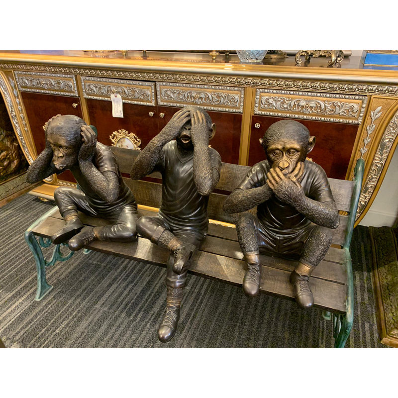 Statue trois singes de Jaxon sur banc