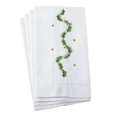 Essuie-mains en coton guirlande broderie de noël holly leaf point ajouré