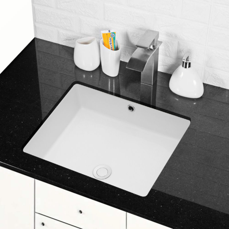 20 Inch White Ceramic Rectangular Undermount Bathroom Sink with Overflow