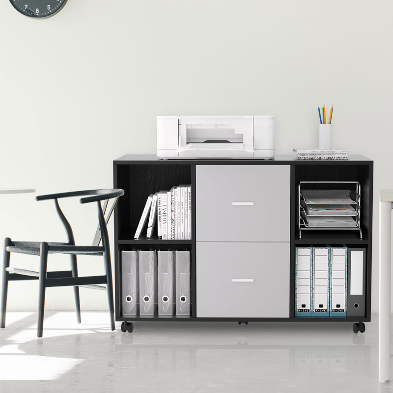 Classeur latéral mobile à 2 tiroirs de 38,97 po de large Banelly, Noir / gris