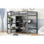 Lit mezzanine double gris avec bureau intégré et tablettes multifonctionnelles, structure en bois de pin, matériau de train sans ressorts, boîte