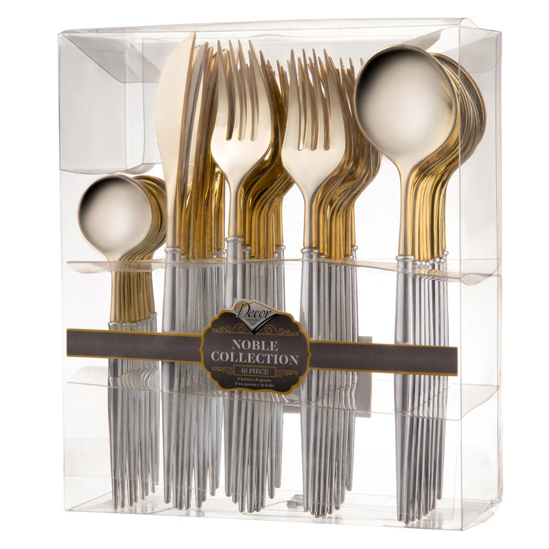 Disposable Noble Collection Flatware Set, Gold/Silver