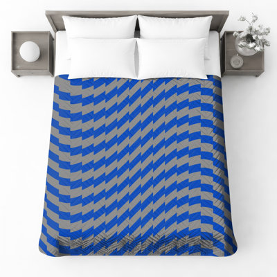 Blue Gray Zigzag Pattern Quilted Bedspread All Sizes