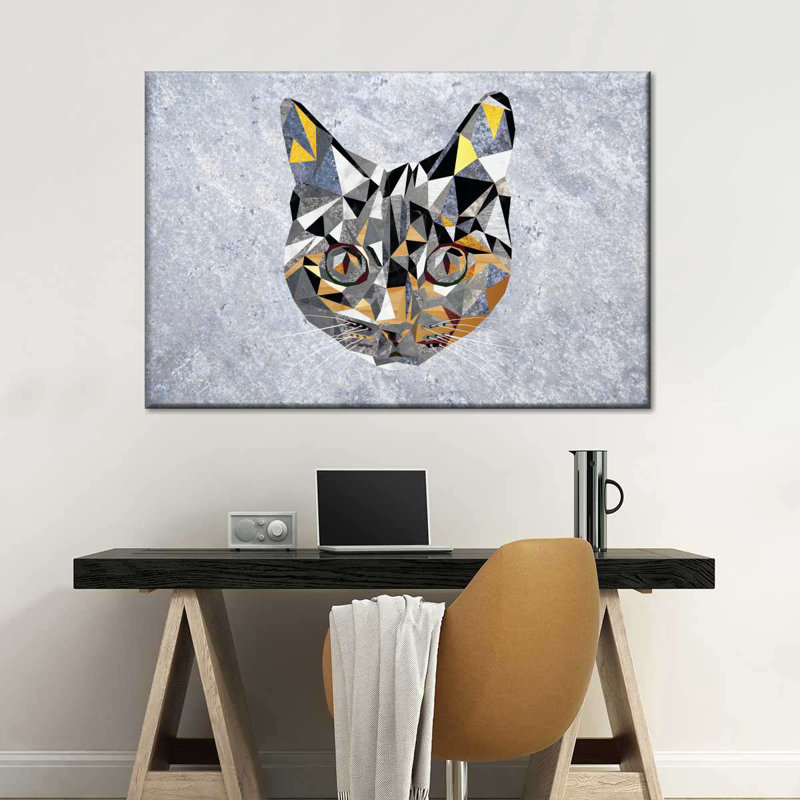 Chat géométrique - reproduction sur toile tendue, H 20 po x l 30 po x P 1,25 po