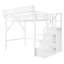 Lit mezzanine haut avec escalier, tablettes de rangement et garde-robe, lit double en métal blanc, espace de couchage pour les adolescents