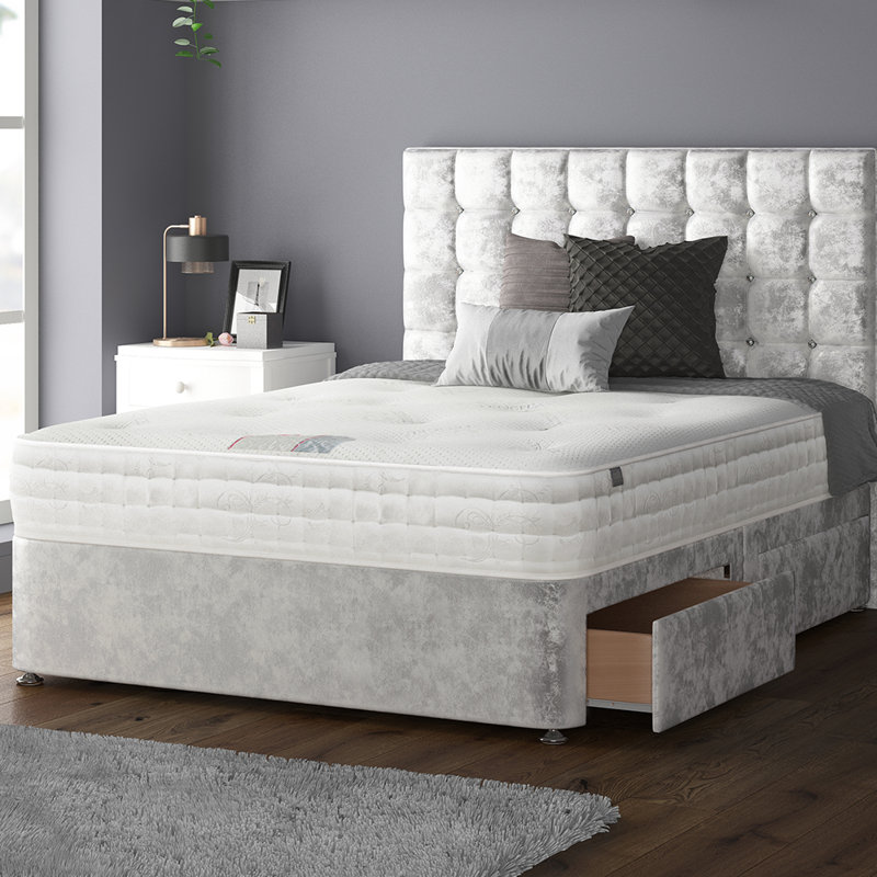 Galarza Divan Bed Base, Super King (6'), Silver, 4 Drawers
