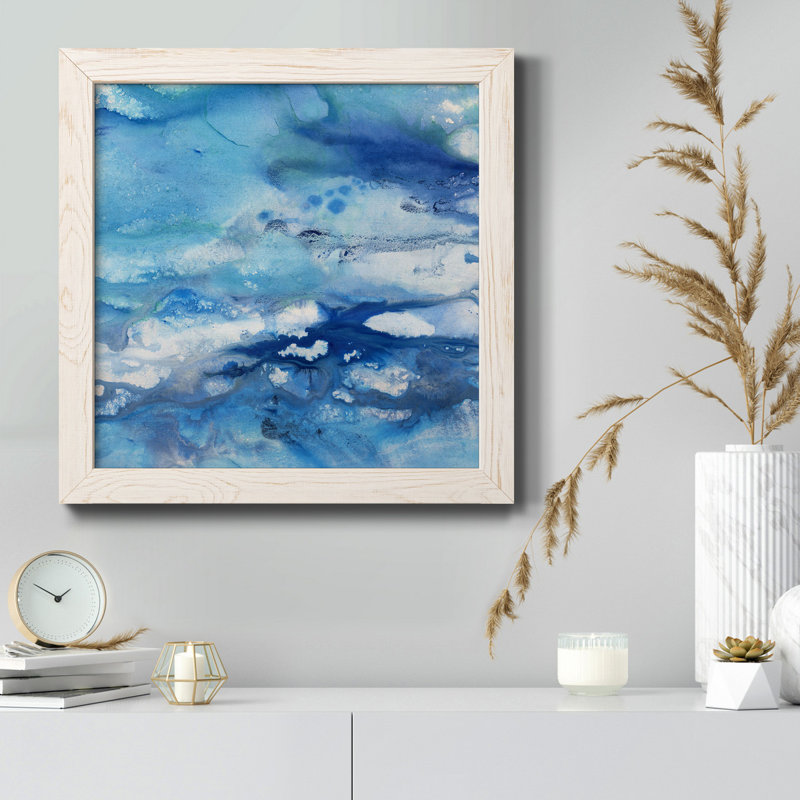 Marbré - peinture sur toile encadrée, Toile encadrée blanc vieilli, H 17 po x l 17 po x P 1,5 po